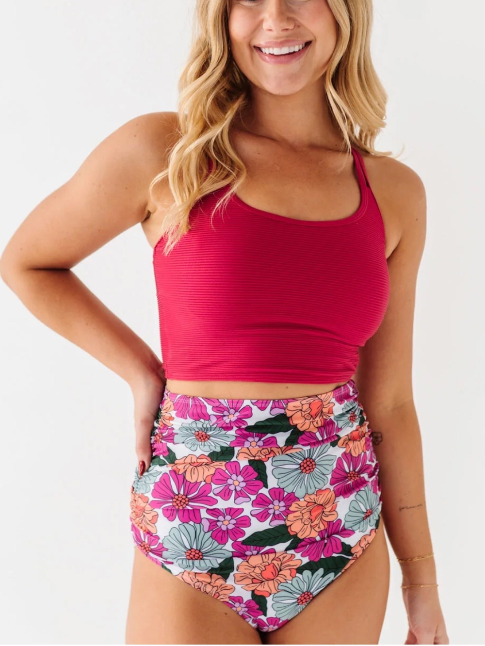 NWT Livy & Kate HIGH WAISTED RUCHED BOTTOMS IN AURORA FLORAL Sz M